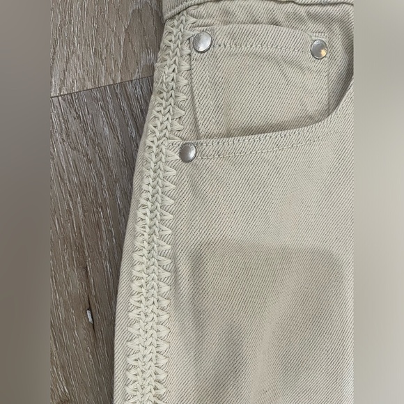 NWT Nanushka Seldes Beige Crochet-Trimmed Jeans - Picture 9 of 16